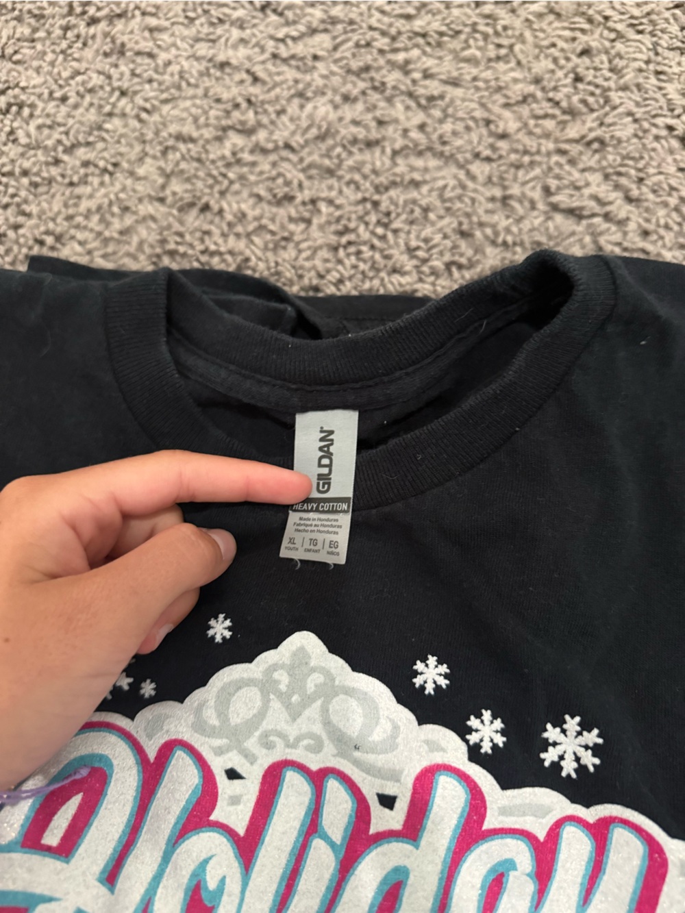 Gildan Black Kids' Holiday Graphic Tee with Silver & Pink Accents